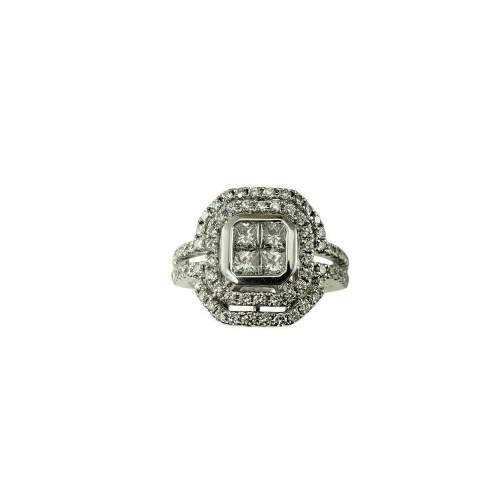 14 Karat White Gold Diamond Halo Cluster Ring Size 7.25 #19554